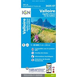 Cartes IGN TOP 25 Valloire, Aiguilles d'Arves, Col du Galibier