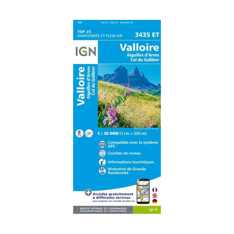 Cartes IGN TOP 25 Valloire, Aiguilles d'Arves, Col du Galibier