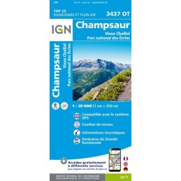 Cartes IGN TOP 25 Champsaur, Vieux Chaillol, Parc des Ecrins 3437 OT