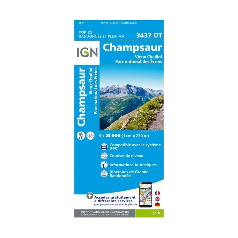 Cartes IGN TOP 25 Champsaur, Vieux Chaillol, Parc des Ecrins 3437 OT