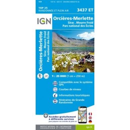 Carte de randonnée IGN TOP 25 Orcière Merlette Parc naturel des Ecrins 3437 ETIGNCroque Montagne