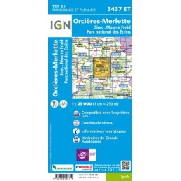 Carte de randonnée IGN TOP 25 Orcière Merlette Parc naturel des Ecrins 3437 ETIGNCroque Montagne