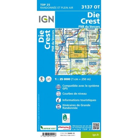 3137 Postcode Carte IGN Top 25 Die Crest 3137 OT PARC DU VERCORS