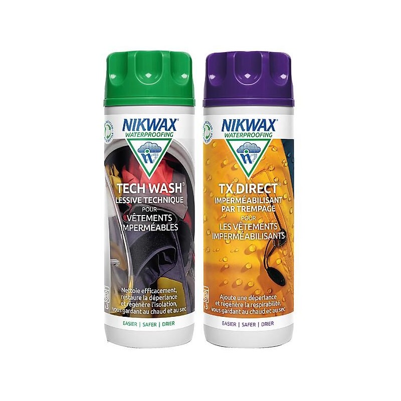 Pack Lessive Tech Wash et imperméabilisant TX Direct Nikwax Pack Lessive Tech Wash et imperméabilisant TX Direct Nikwax