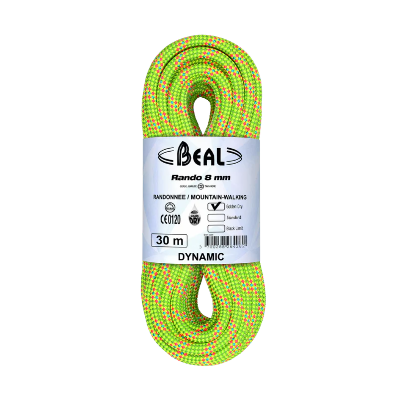 Corde dynamique jumelée Rando 8mm Golden Dry 30m Beal Corde dynamique jumelée Rando 8mm Golden Dry 30m Beal