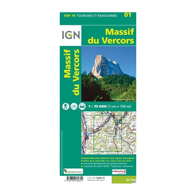 Carte topographique IGN TOP 75 Massif du VercorsIGNCroque Montagne